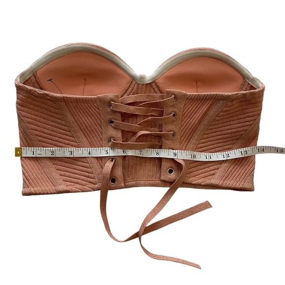 Retrofete Sami Knit Ribbed Strapless Corset Cropped Top Apricot Peach Revolve - Picture 7 of 8